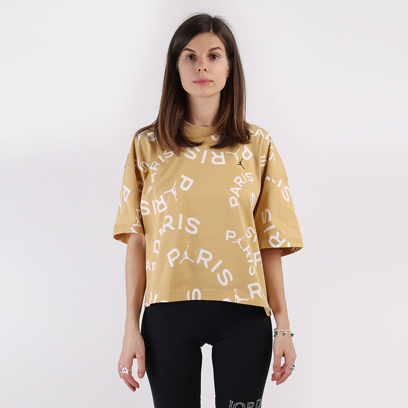 женская бежевая футболка Jordan Paris Saint-Germain Boxy Short-Sleeve T-Shirt CU5696-723 - цена, описание, фото 3